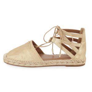 NWT! Aquazzura: Belgravia Gold Metallic Suede Flat Espadrill / size 42